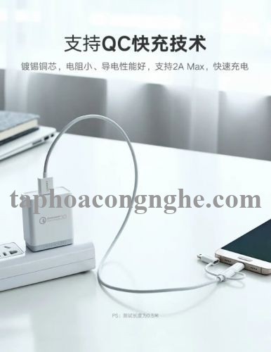 Ugreen 40766 0.5m màu Bạc Cáp dữ liệu USB 3trong1 micro + lightning + mini USB + truyền dữ liệu từ máy tính ra điện thoại US185 30040766